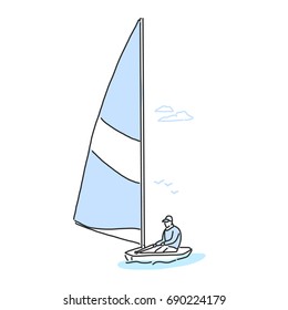 Sailboat. line drawing. hand drawn. vector illustration.