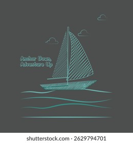 Sailboat Line Drawing | Nautical Vector Illustration.