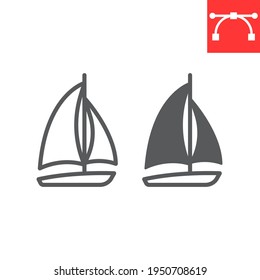 Sailboat line and glyph icon, ship and travel, boat vector icon, vector graphics, editable stroke outline sign, eps 10