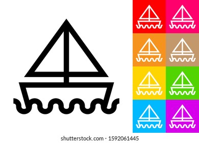 Sailboat. Line Icon With Different Color Background.
