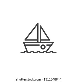 Sailboat line icon. linear style sign for mobile concept and web design. Boat on water waves outline vector icon. Sailing ship symbol, logo illustration. Pixel perfect vector graphics