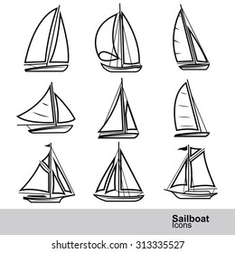 sailboat line icon set, vector illustration