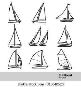 sailboat line icon set ,vector illustration