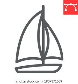Sailboat line icon, ship and travel, boat vector icon, vector graphics, editable stroke outline sign, eps 10