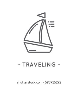 Sailboat line icon. Universal Minimal Modern Thin Line Black Icon on White Background