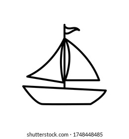 Vector de icono de línea de barco de vela en fondo blanco