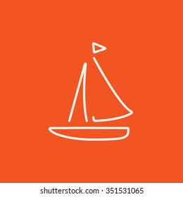 Sailboat line icon for web, mobile and infographics. Vector white icon isolated on red background.