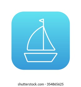 Icono de línea de velero para web, móvil e infografía. Icono de blanco vector en el cuadrado de gradiente azul con esquinas redondeadas aisladas en fondo blanco.