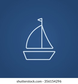 Sailboat Line Icon For Web, Mobile And Infographics. Vector Light Blue Icon Isolated On Blue Background.