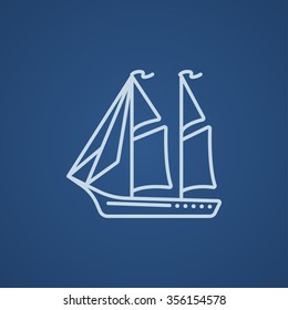 Icono de línea de velero para web, móvil e infografía. Icono azul claro del vector aislado en fondo azul.