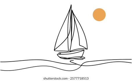 Sailboat linear background. Hand drawn sea boat, yacht. Vector illustration.