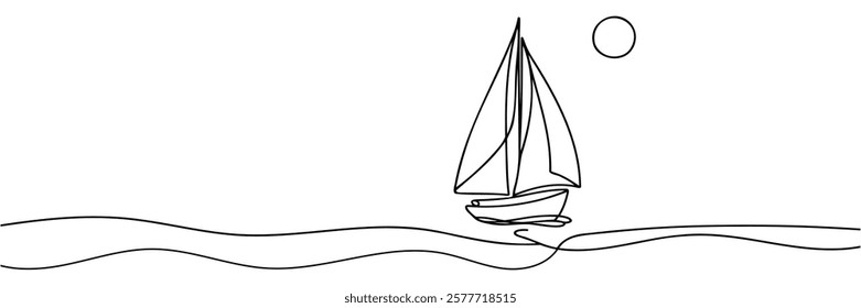 Sailboat linear background. Hand drawn sea boat, yacht. Vector illustration.