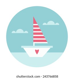 Sailboat with little heart vector illustration