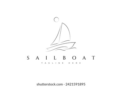 Sailboat Logo Abstract Linear Style Holiday Beach Journey Island