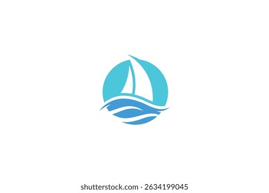 Sailboat Logo Abstract Wave Sea Water Sport Vacation Travel Business Concept