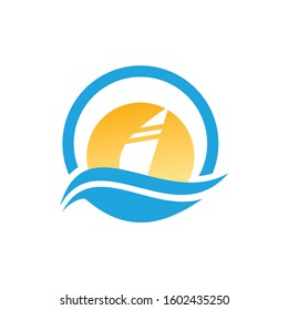 sailboat logo with circle design template