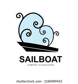Sailboat Logo Design, Fishing Boat Illustration, Company Brand Vector Icon