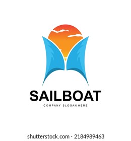 Sailboat Logo Design, Fishing Boat Illustration, Company Brand Vector Icon