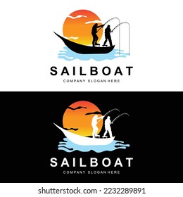 Sailboat Logo Design, Fishing Boat Illustration, Fishing Boat Company Brand Vector Icon, Boat Shop Design, Fish Shop, Transportation