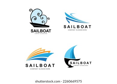 Sailboat Logo Design, Fishing Boat Illustration, Fishing Boat Company Brand Vector Icon, Boat Shop Design, Fish Shop, Transportation