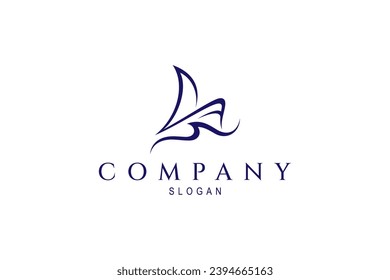 sailboat logo design with ocean waves in flat design