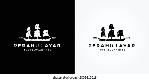 sailboat logo design retro style vector template
