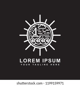 sailboat logo design style line art, vector icon
