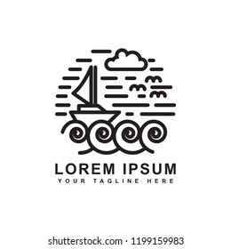 sailboat logo design style line art, vector icon