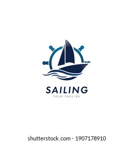 Sailboat Logo Design Template Flat Style Design Vector