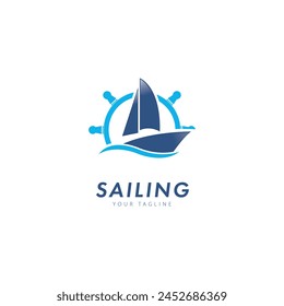 Sailboat Logo Design Template Flat Style Design Vector