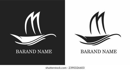 Sailboat logo with a flag in the shape of the letter m