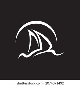 
Sailboat logo with hand drawing technique. Water transportation vector illustration
