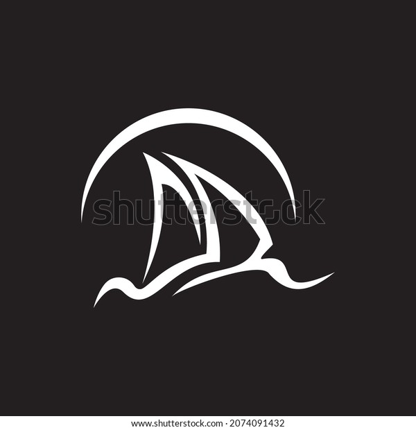 \
Sailboat logo with hand drawing technique.\
Water transportation vector\
illustration