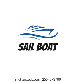 sailboat logo in ocean vector. private jetboat design template