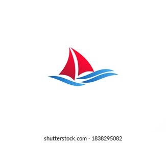 Sailboat logo with Ocean wave vector template