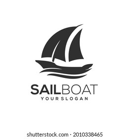 Sailboat Logo Retro Illustration Silhoette