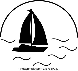 Sailboat logo, sailing logo design, vector icons. Sunset on the sea.