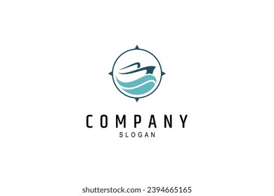 sailboat logo with sea waves combined with the cardinal directions