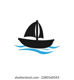 Sailboat logo template on sea flat design Free Vector