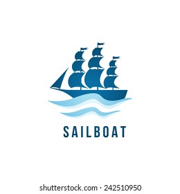 Sailboat logo template over white background