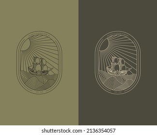 Logo-Design-Vorlage für Segelboote, Logo mit Monoline und modernem Vintage-Stil