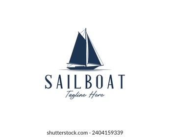 sailboat logo vector icon illustration, logo template. handmade