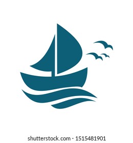 sailboat logo vector  and ocean waves