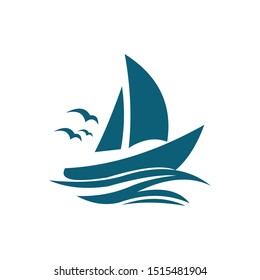 sailboat logo vector  and ocean waves