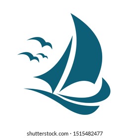 sailboat logo vector  and ocean waves