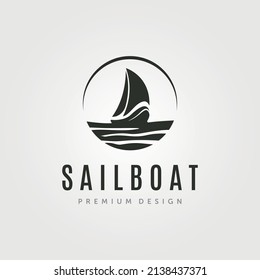 vector de logotipo de velero con diseño de símbolo de puesta de sol y onda