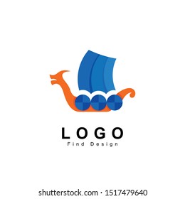 sailboat logo, viking ship with dragon design template