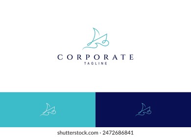 sailboat logo with waves in simple continuous line design style
