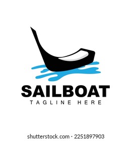 Sailboat Logo,Traditional Asian Boat Vector, Lake Ocean Icon Design, Fishing Boat