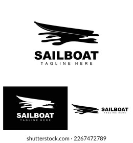 Sailboat Logo,Traditional Asian Boat Vector, Lake Ocean Icon Design, Fishing Boat